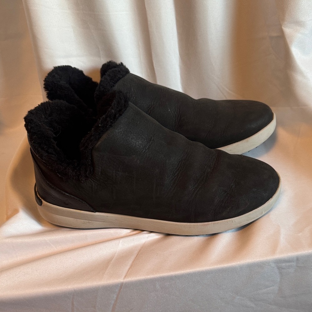OluKai Black Ankle Booties with White Sole
